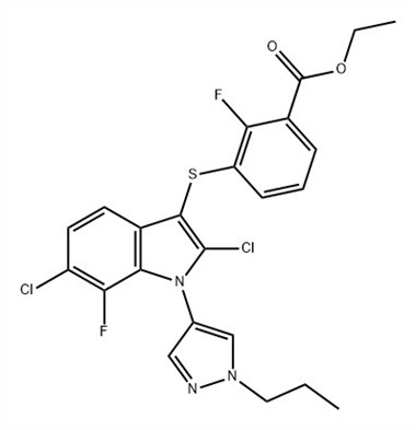 Acide benzoïque, 3-[[2,6-dichloro-7-fluoro-1-(1-propyl-1H-pyrazol-4-yl )-1H-indol-3-yl]thio]-2-fluoro-, Ethyl Ester (ACI) CAS No. : 1782070-79-4